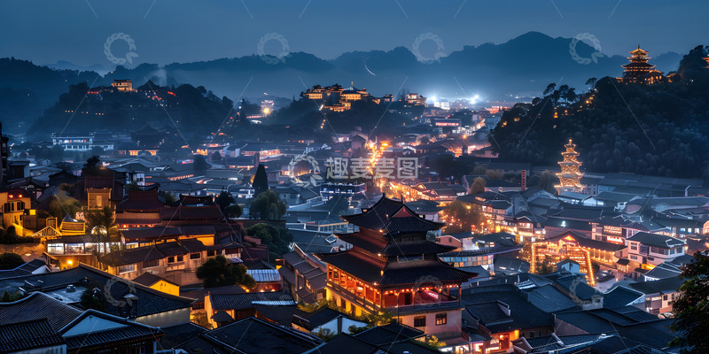 高清大图下载【趣麦麦图】山间旅游景区夜景