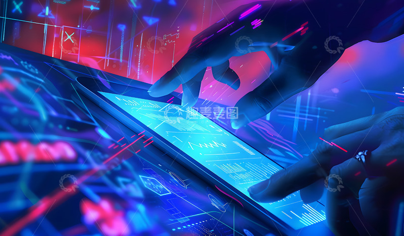 高清大图下载【趣麦麦图】科技感平板电脑与手的互动