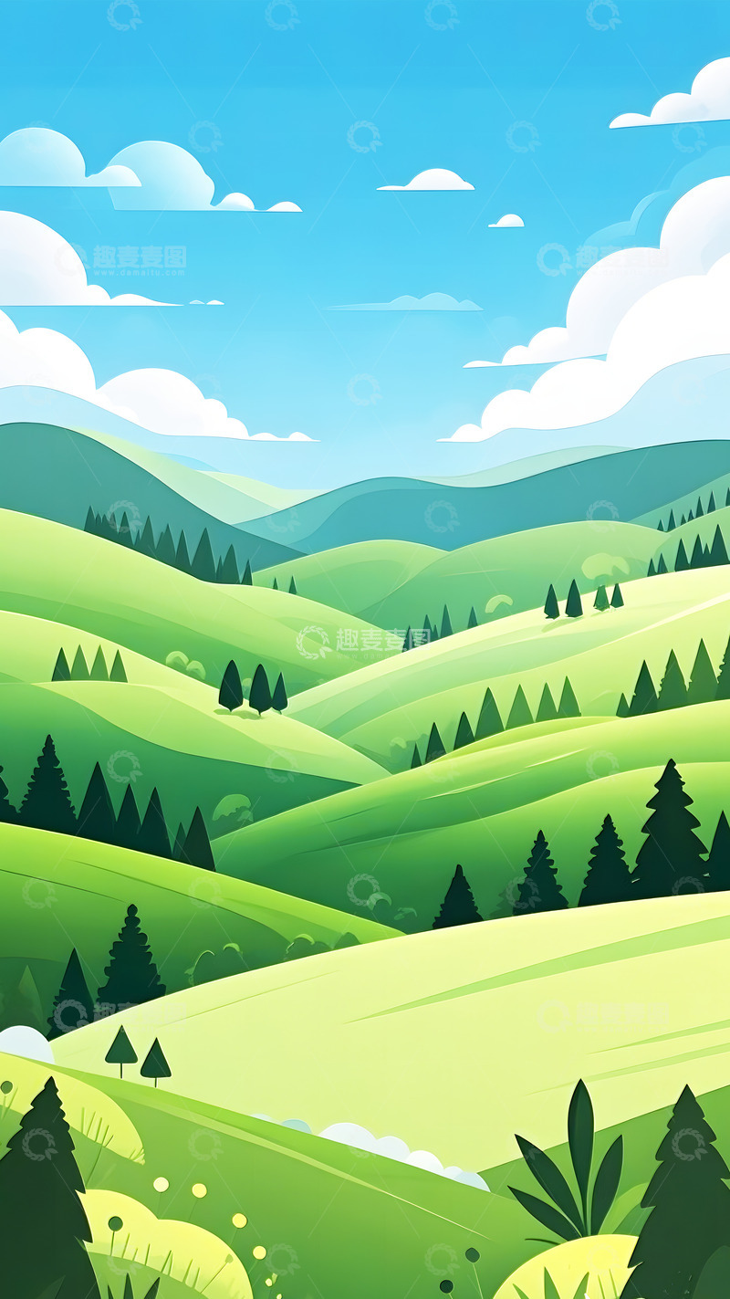 高清大图下载【趣麦麦图】户外美景蓝天白云简约自然风光清新插画7