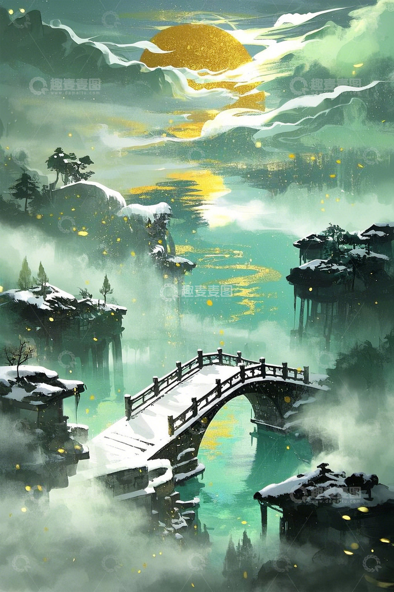 高清大图下载【趣麦麦图】水墨风小桥流水1