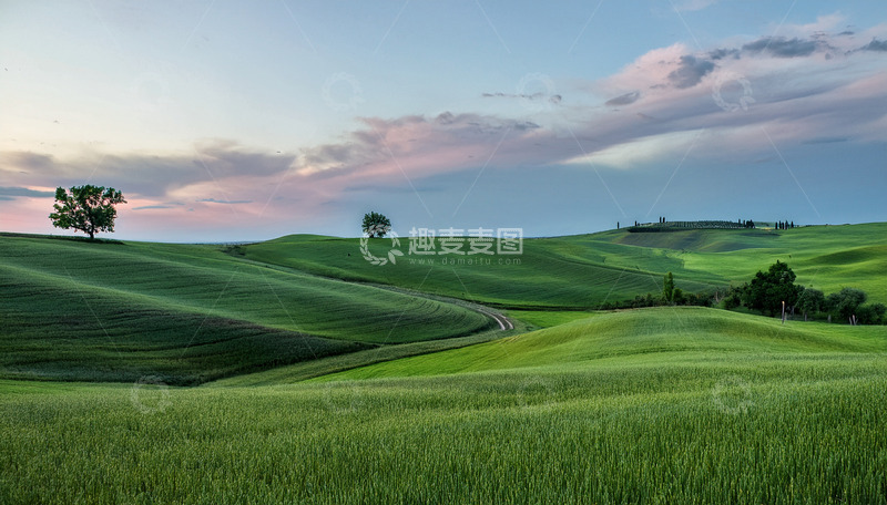 高清大图下载【趣麦麦图】黄昏下起伏的绿色原野绿色黄昏开阔