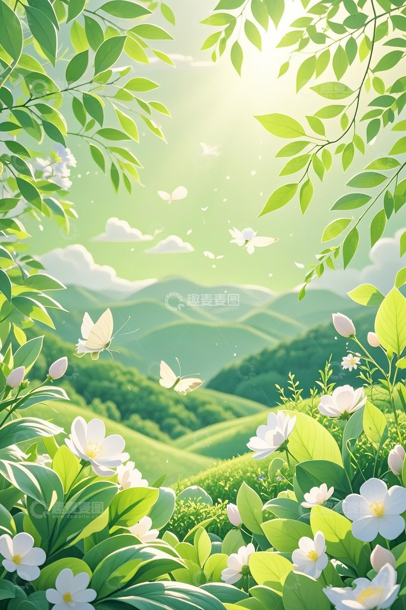 高清大图下载【趣麦麦图】春天手绘风插画背景