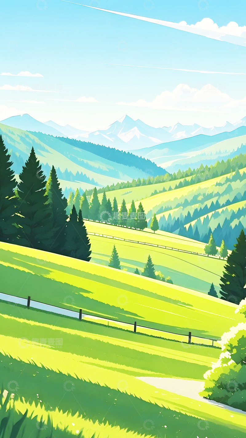 高清大图下载【趣麦麦图】户外美景蓝天白云简约自然风光清新插画1