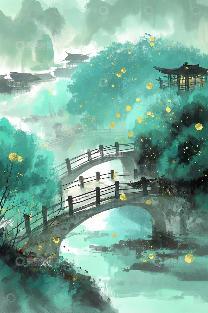 高清大图下载【趣麦麦图】水墨风小桥流水