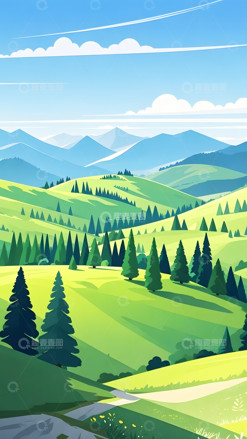 高清大图下载【趣麦麦图】户外美景蓝天白云简约自然风光清新插画8