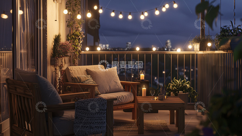 高清大图下载【趣麦麦图】-夜晚阳台温馨场景