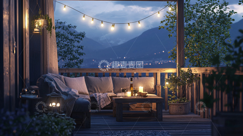 高清大图下载【趣麦麦图】夜晚阳台夜景