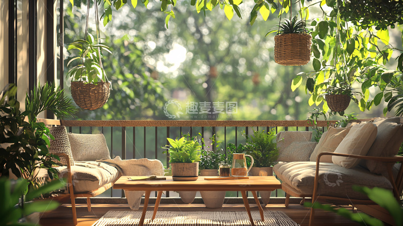 高清大图下载【趣麦麦图】阳台花园绿植休闲区