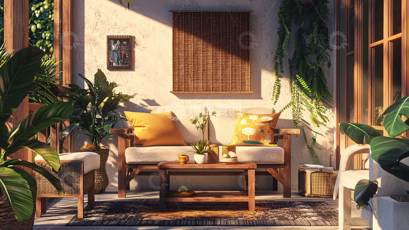 高清大图下载【趣麦麦图】阳光洒满庭院的休闲空间