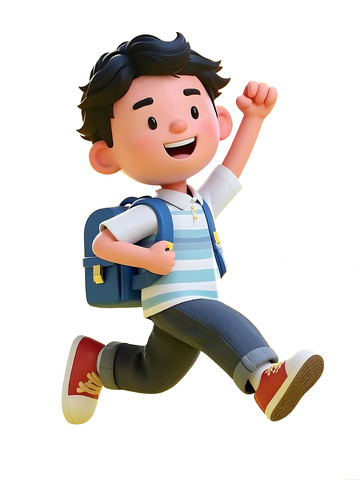 3D卡通人物背着书包积极向上的小男孩2