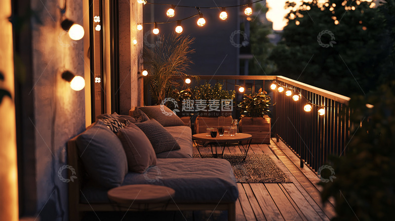 高清大图下载【趣麦麦图】夜晚阳台温馨灯光