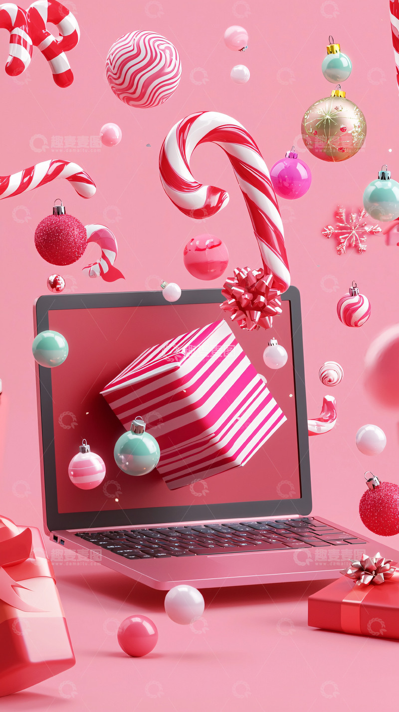 高清大图下载【趣麦麦图】粉色系圣诞节礼物电脑