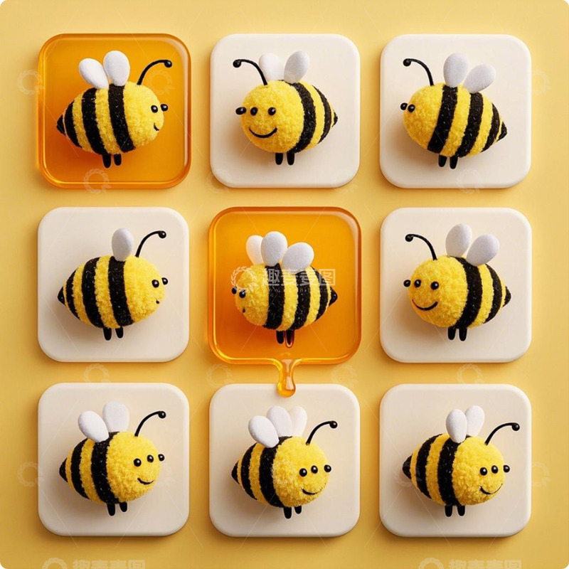 高清大图下载【趣麦麦图】毛绒蜜蜂九宫格1
