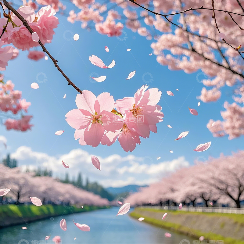 高清大图下载【趣麦麦图】春天粉色樱花花瓣飞舞
