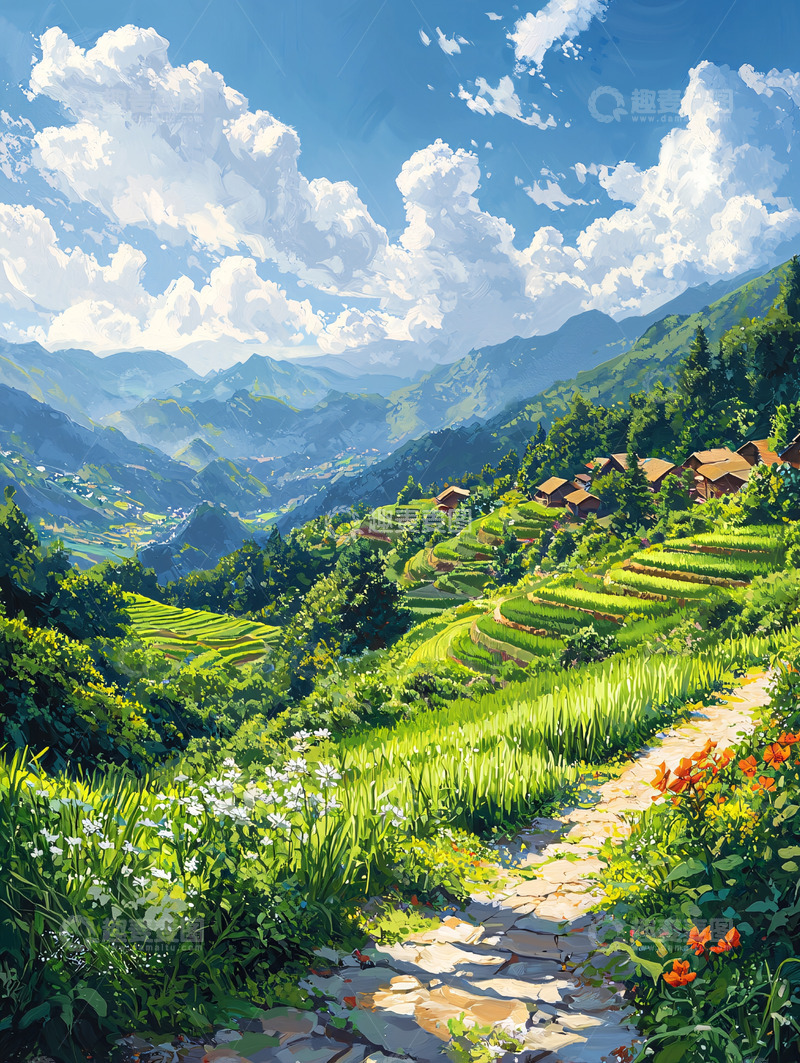 高清大图下载【趣麦麦图】山间梯田景色如画