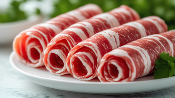 新鲜生鲜生肉牛肉卷美食食材摄影图