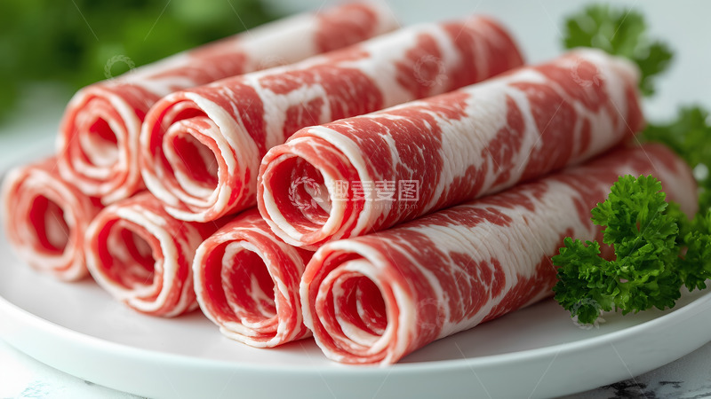 高清大图下载【趣麦麦图】新鲜生鲜生肉牛肉卷美食食材摄影图1
