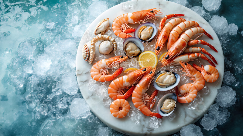高清大图下载【趣麦麦图】新鲜海鲜大虾拼盘美食摄影图