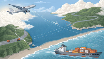 海陆空多种运输方式融合型集装箱物流创意图