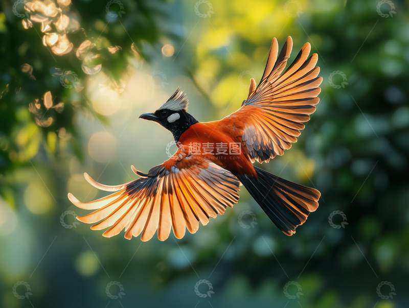 高清大图下载【趣麦麦图】红翅凤头鹃空中翱翔画面