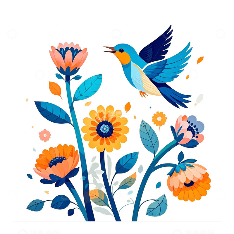 高清大图下载【趣麦麦图】彩鸟翔于繁花之上3