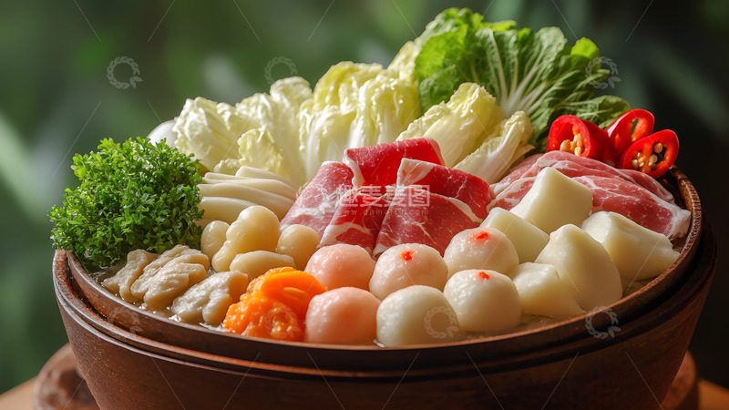 高清大图下载【趣麦麦图】-美食火锅配菜拼盘摄影图1