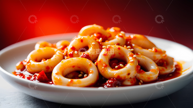 高清大图下载【趣麦麦图】麻辣鱿鱼圈海鲜美食摄影图