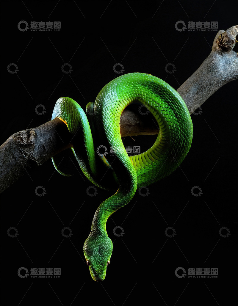 高清大图下载【趣麦麦图】绿树蟒在枝桠的休憩模样