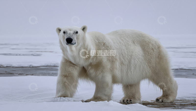 高清大图下载【趣麦麦图】北极熊雪地中直面镜头环境雪地北极
