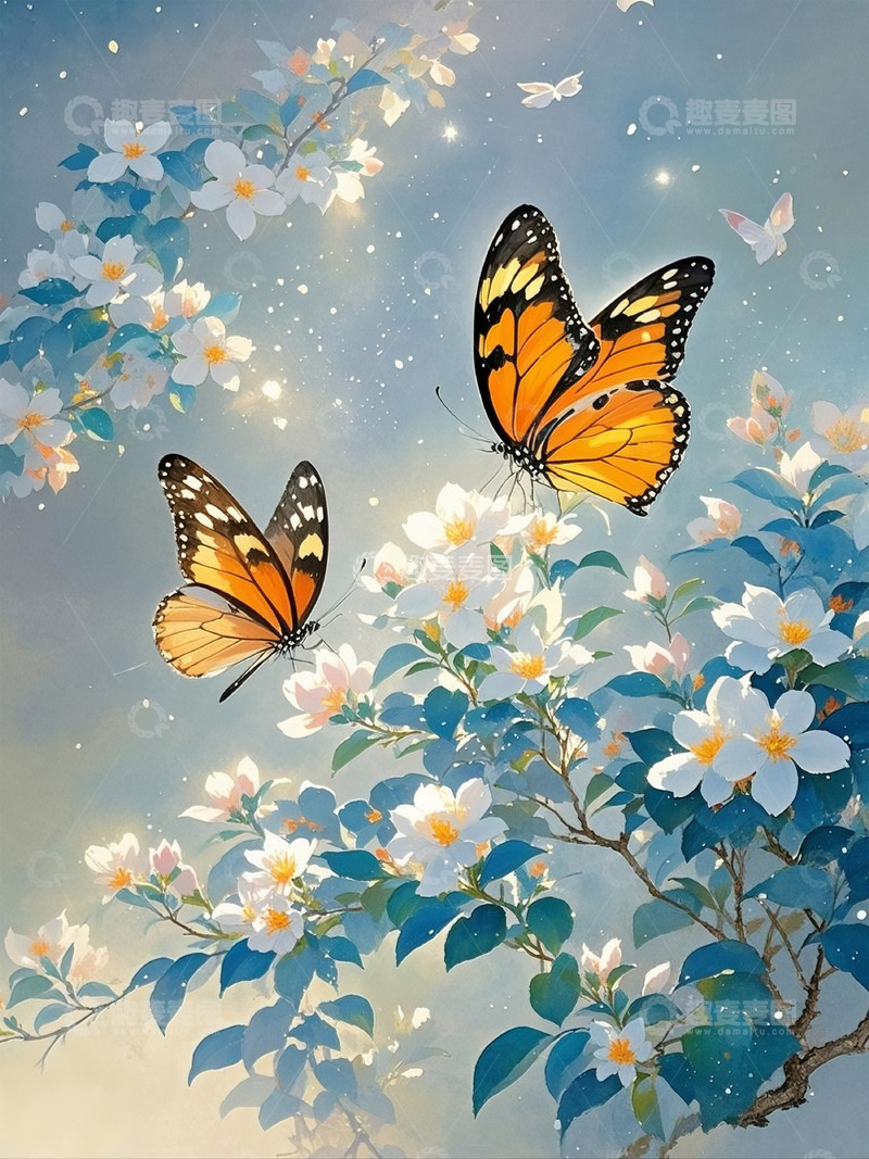 高清大图下载【趣麦麦图】春天蝶恋花唯美背景素材