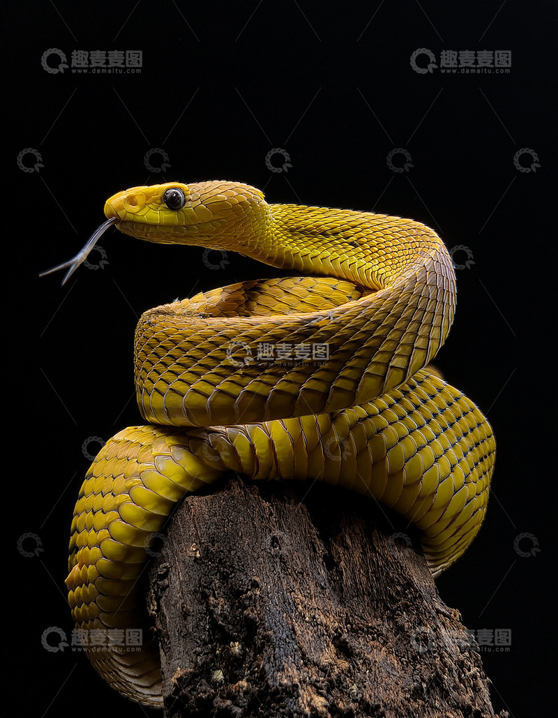高清大图下载【趣麦麦图】金黄蛇于枯木的警觉姿态