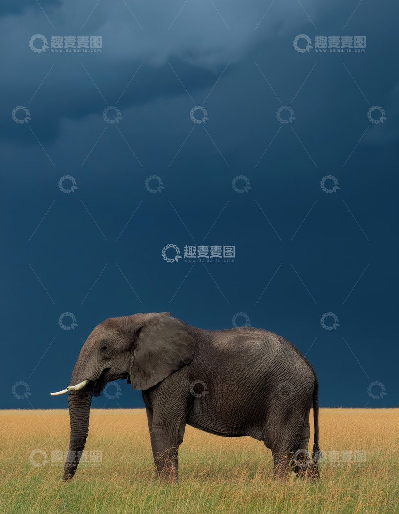 高清大图下载【趣麦麦图】草原上大象静对风雨欲来天