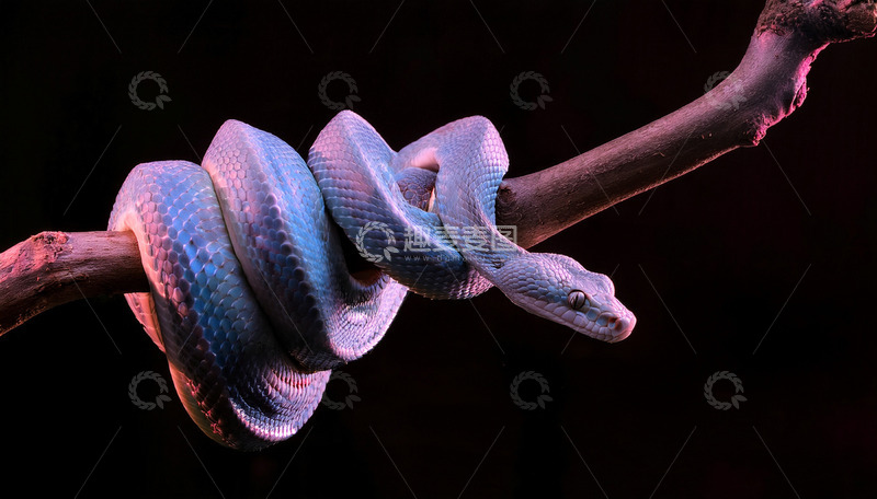 高清大图下载【趣麦麦图】紫蓝蛇树枝上的静谧盘绕