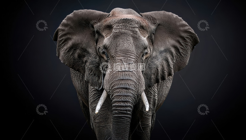 高清大图下载【趣麦麦图】暗背景下大象的威严特写