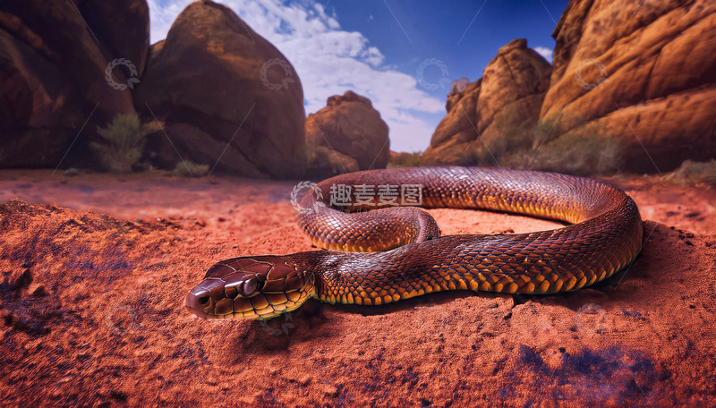 高清大图下载【趣麦麦图】棕蛇于红土上的盘踞