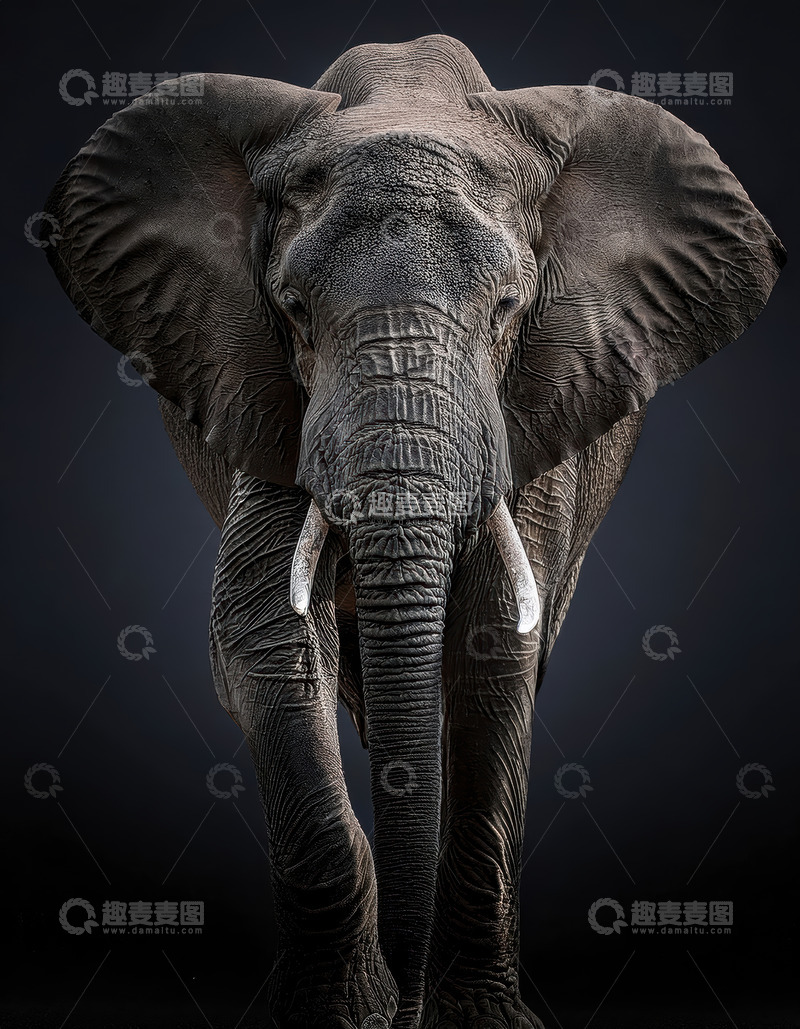 高清大图下载【趣麦麦图】暗调背景下大象的威严特写