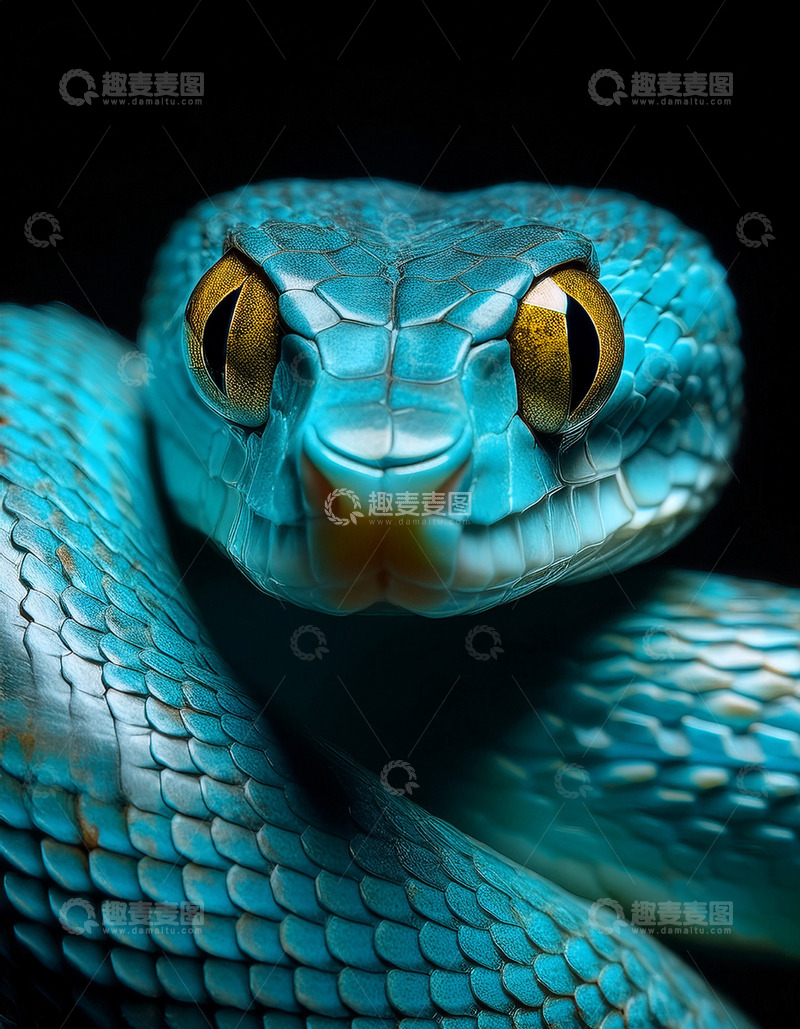 高清大图下载【趣麦麦图】蓝蛇头部正面的精致纹理