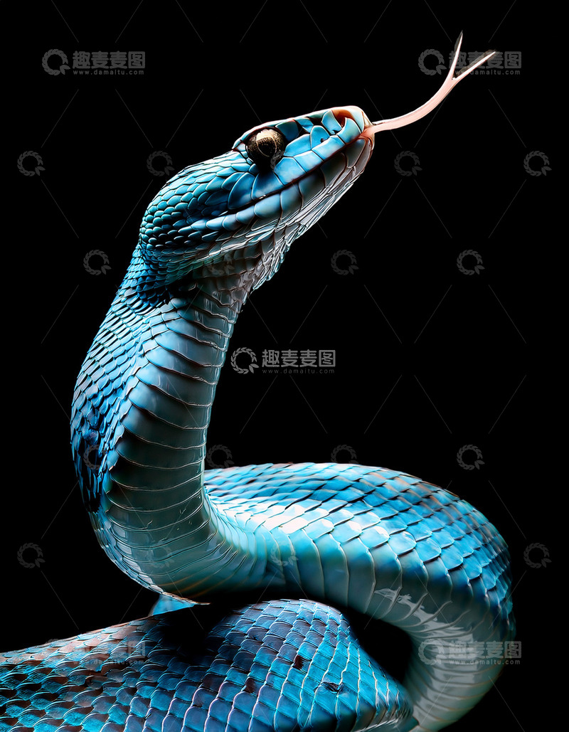 高清大图下载【趣麦麦图】蓝色蛇吐信的警觉瞬间