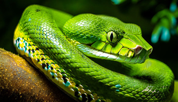 绿蛇树枝上的守护型盘绕冷血动物绿蛇盘绕