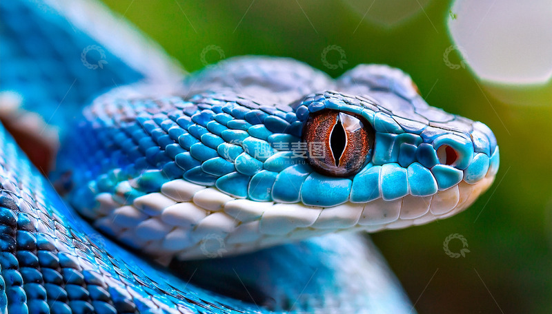 高清大图下载【趣麦麦图】蓝蛇侧面的精致纹理与眼