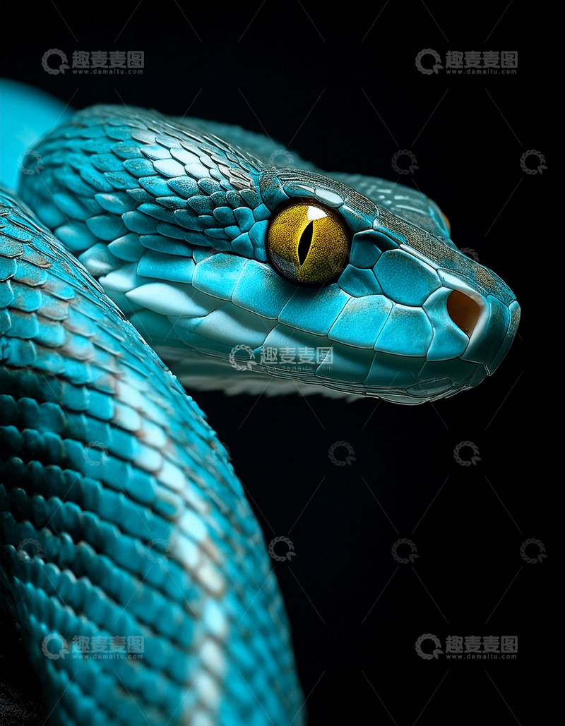 高清大图下载【趣麦麦图】蓝蛇头部特写之金黄眼眸