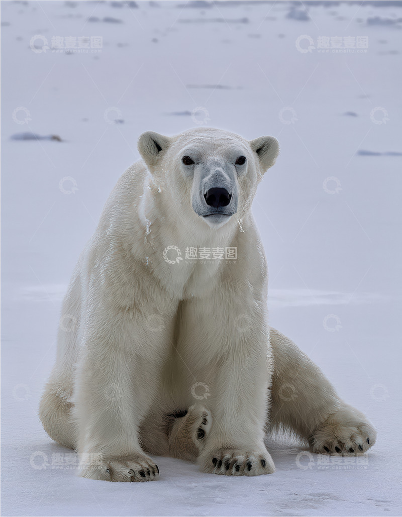 高清大图下载【趣麦麦图】北极熊雪地中沉稳而坐