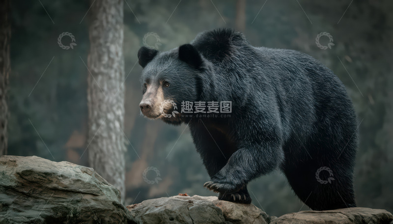 高清大图下载【趣麦麦图】黑熊岩石上稳健行走