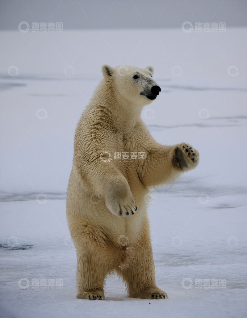 高清大图下载【趣麦麦图】北极熊雪地直立姿态展示