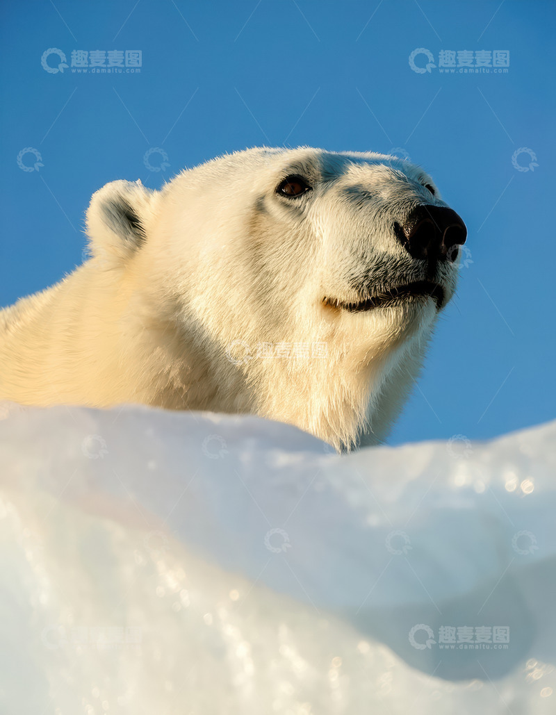 高清大图下载【趣麦麦图】北极熊雪地抬头望蓝天