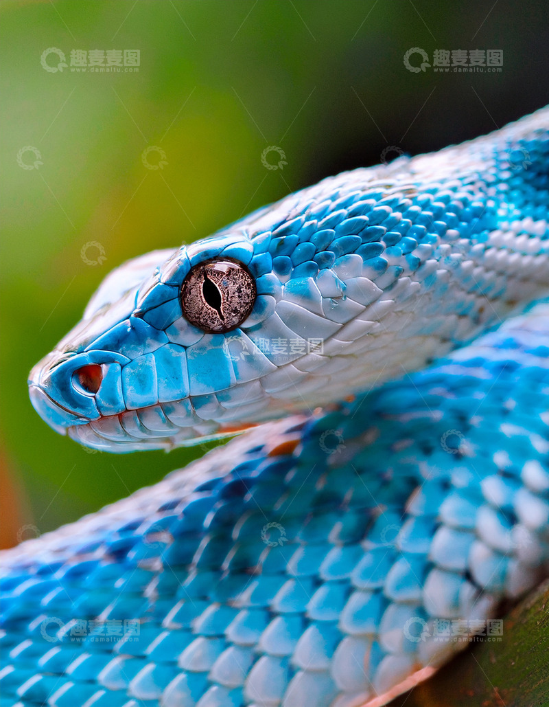 高清大图下载【趣麦麦图】蓝蛇头部侧面的精致纹理