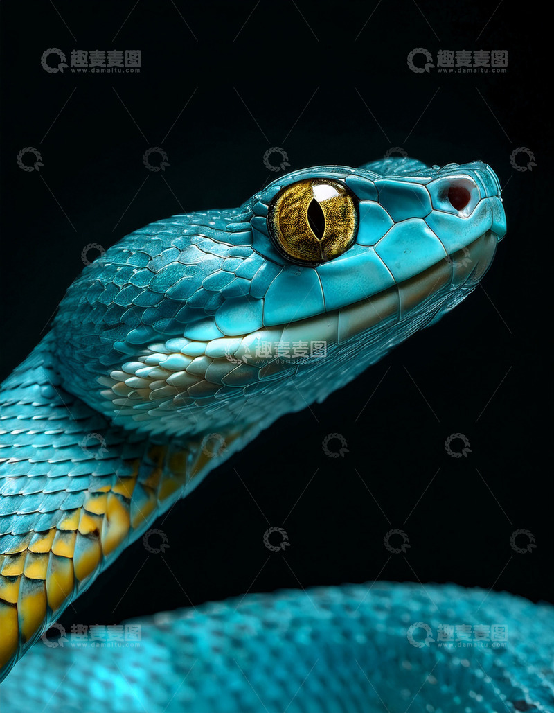高清大图下载【趣麦麦图】蓝蛇头部侧面的独特斑纹
