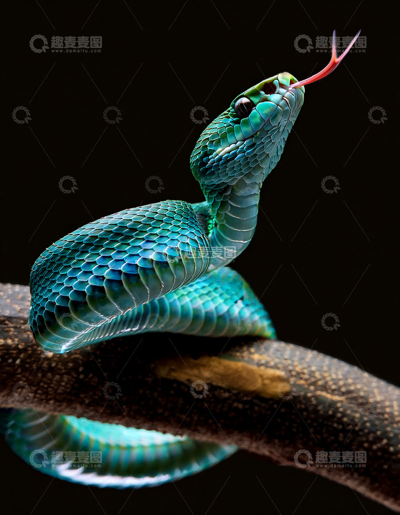 高清大图下载【趣麦麦图】青绿色蛇树枝上的灵动姿态