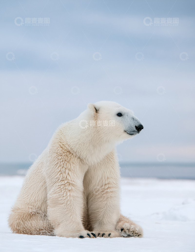 高清大图下载【趣麦麦图】北极熊雪地独自静坐沉思