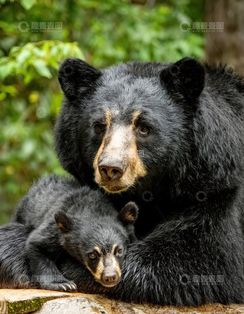 高清大图下载【趣麦麦图】母幼黑熊温馨依偎瞬间